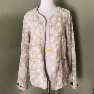 Tahari Jacket Linen Blend Cream Open Front Cardi